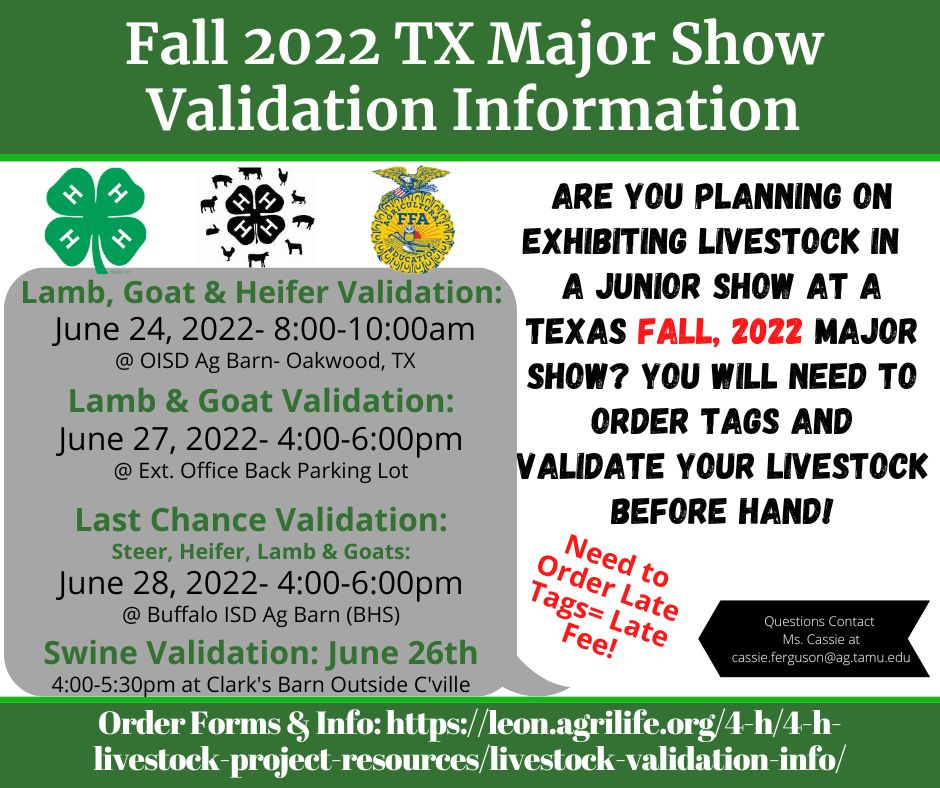 Fall 2022 TX Major Show Validation Dates- June, 2022