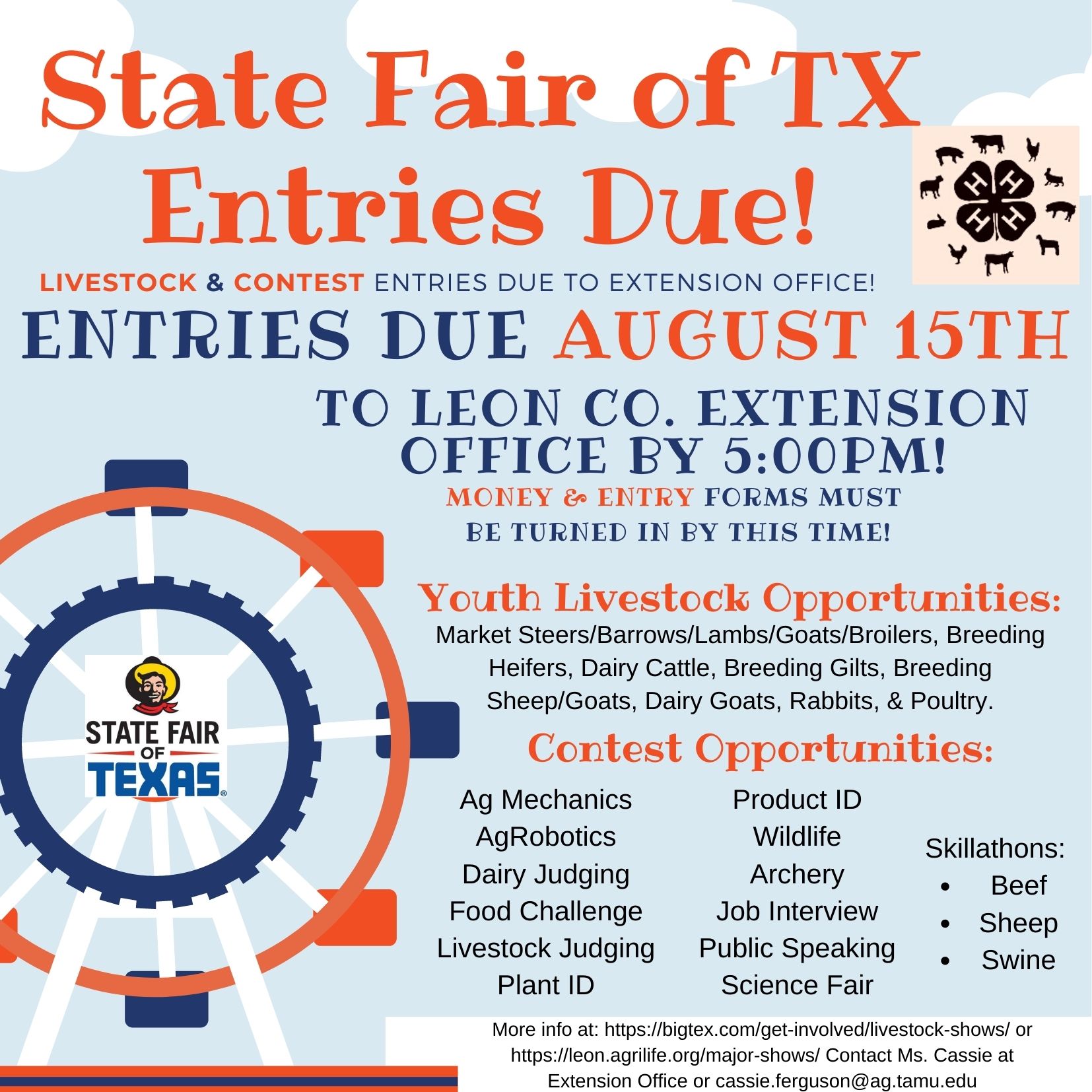 State Fair of TX Entries DUE- August 15, 2022