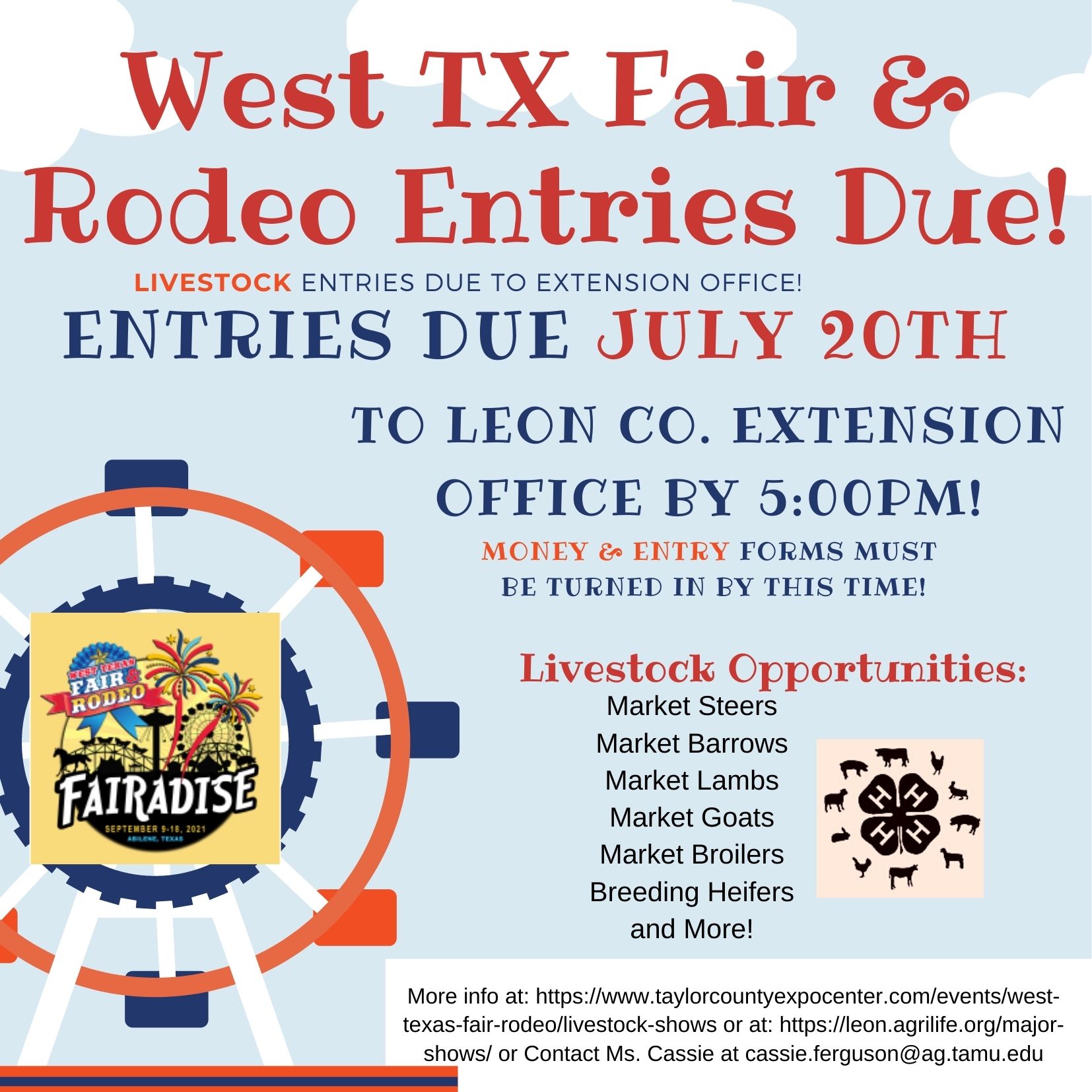 WEst TX Fair Entries Due july 20th