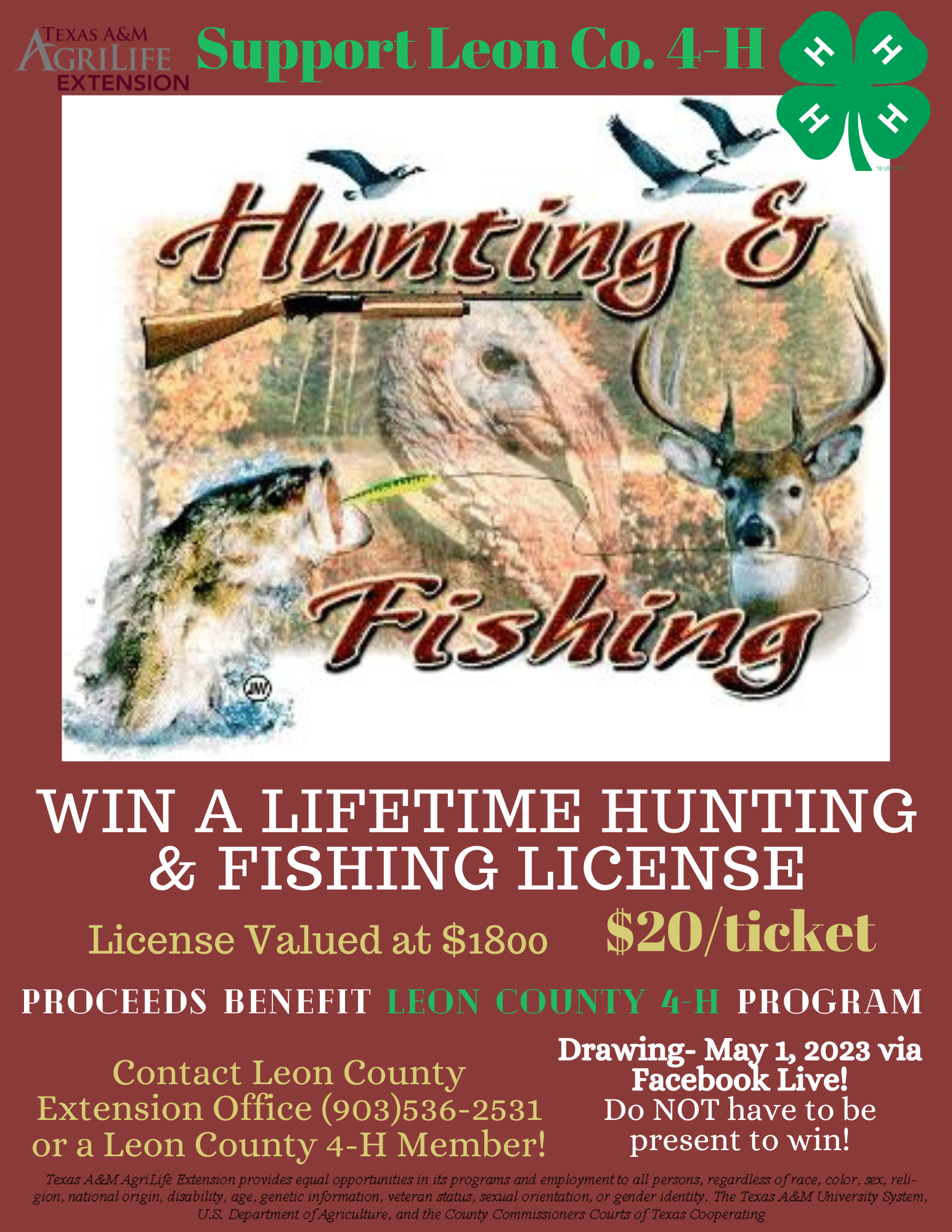 Lifetime Hunting & Fishing License Raffle due 5-1-23