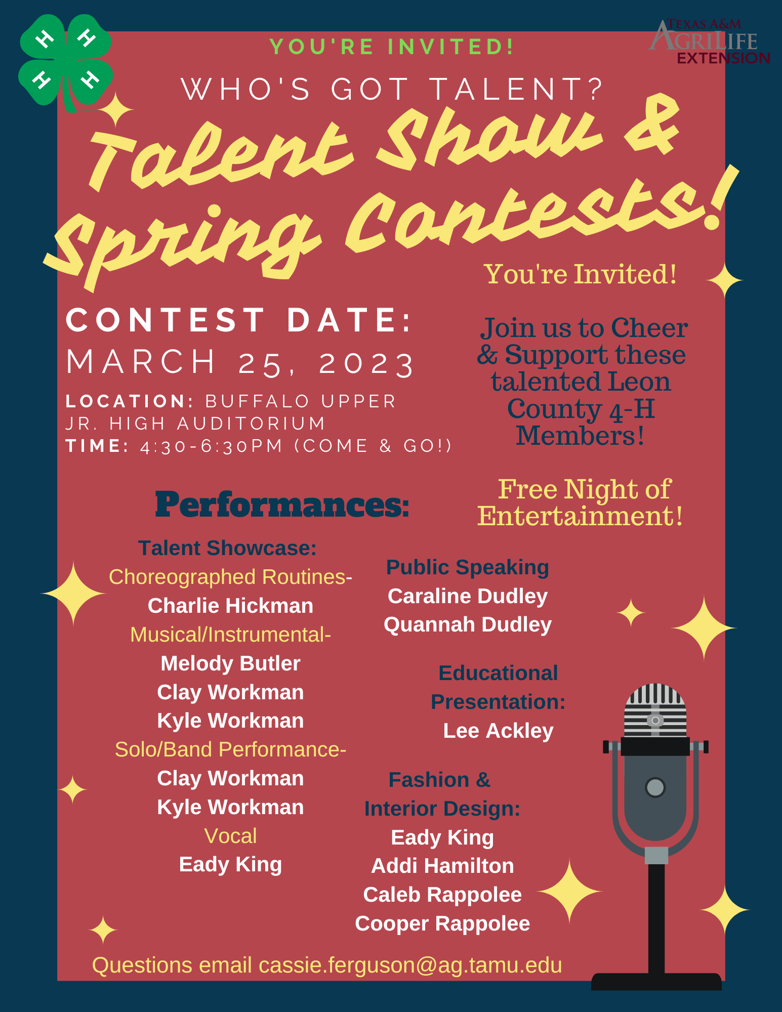 Youre Invited! 4-H Talent Show & Spring Contests- March 25th