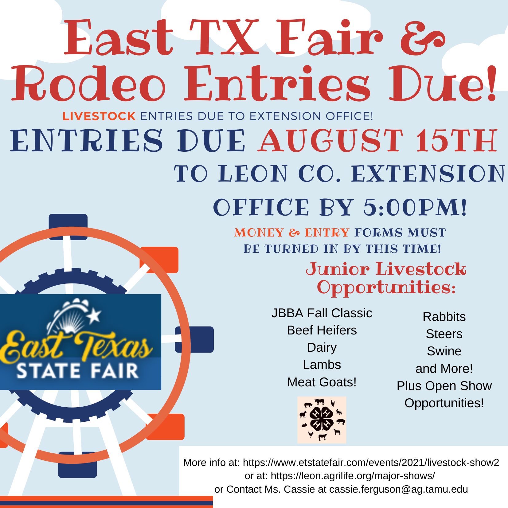 East TX Fair Entries DUE- August 15, 2023