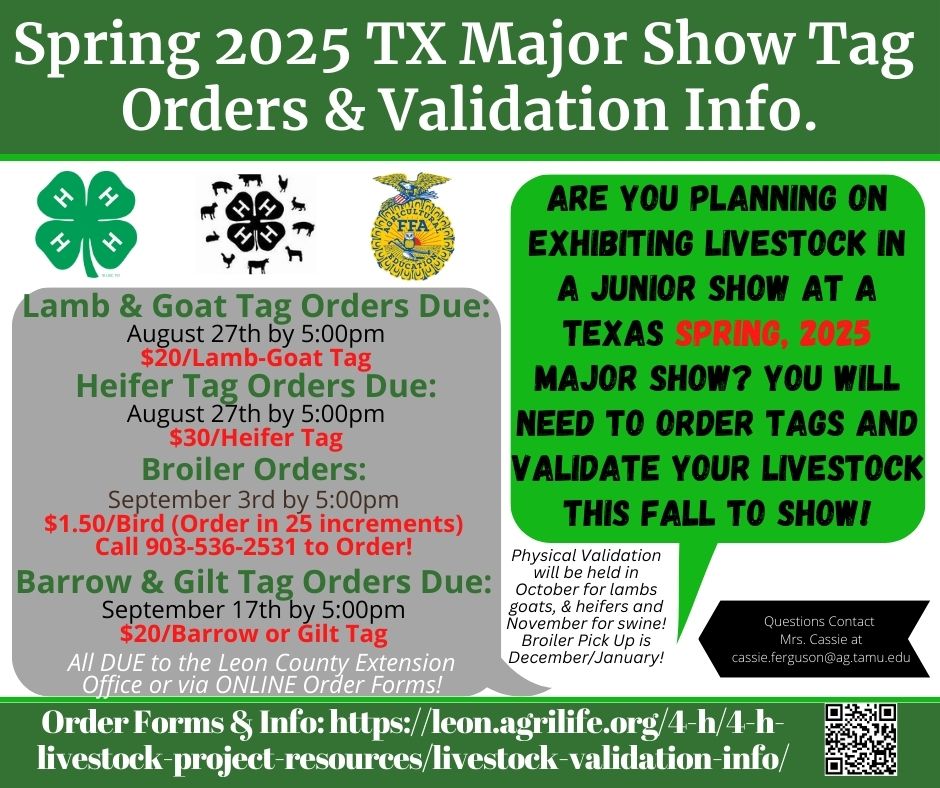 Major Show Tag Orders Spring, 2025- Validate Fall, 2024