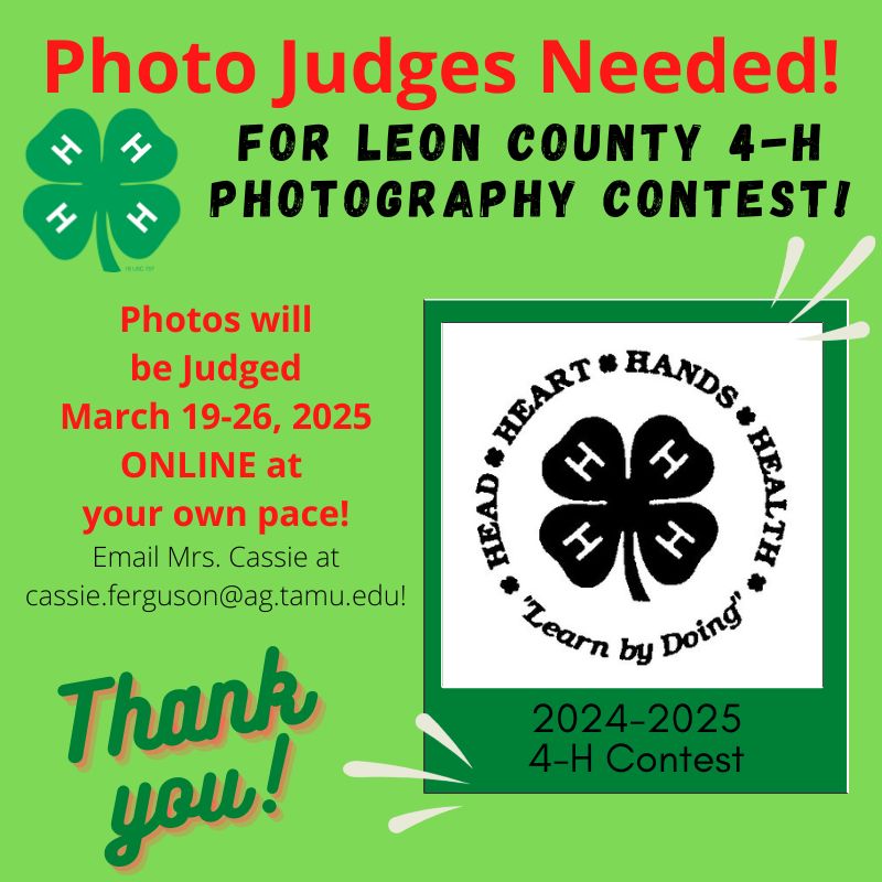 4-H Photo Judges Needed 3-19 to 25-2025