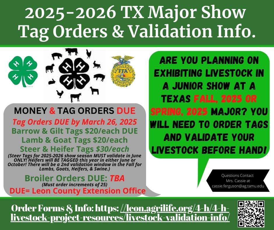Major Show Tag Orders DUE March, 2025